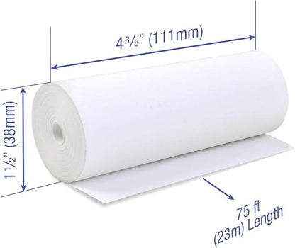 4 3/8 x 75 feet x 25 rolls CORELESS BPA Free Thermal Paper Rolls for Zebra QLn420 and Star TSP800 Mobile Thermal Receipt Printers. 38mm diameter