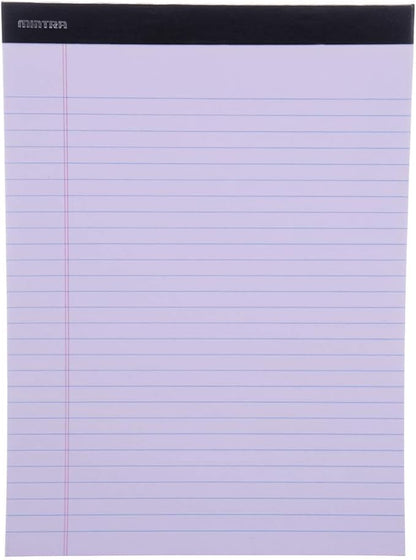 Mintra Office Legal Pads - ((BASIC PASTEL 6pk, 8.5in x 11in, WIDE RULED)) - 50 Sheets per Notepad, Micro perforated, Pastel Writing Pad, Notebook Paper for School, College, Office, Business - Pink, Blue, Purple