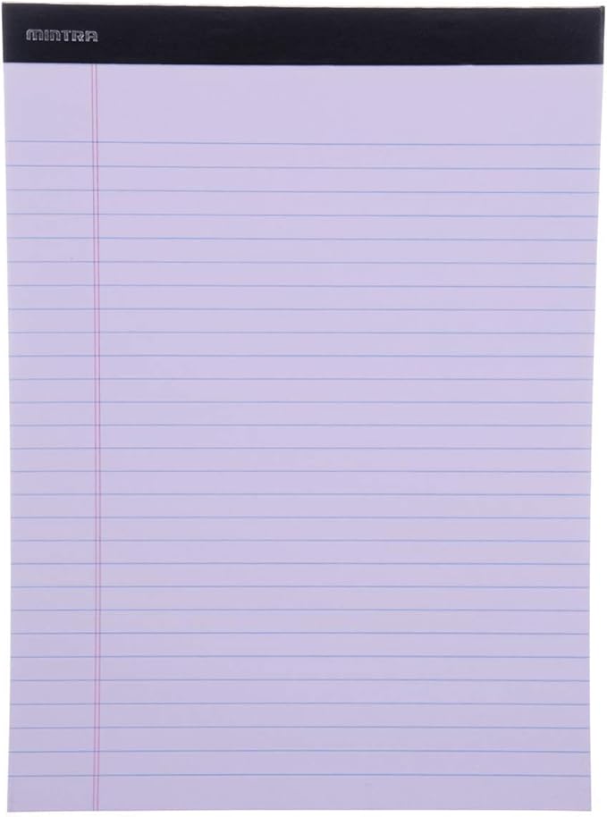 Mintra Office Legal Pads - ((BASIC PASTEL 6pk, 8.5in x 11in, WIDE RULED)) - 50 Sheets per Notepad, Micro perforated, Pastel Writing Pad, Notebook Paper for School, College, Office, Business - Pink, Blue, Purple