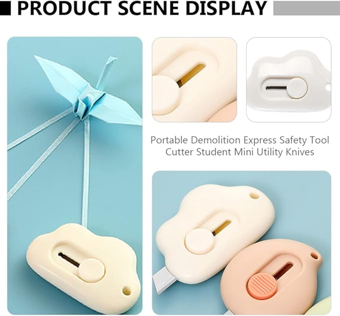 DOITOOL 3 Pieces Mini Utility Knives Cloud Shaped Box Cutter Mini Retractable Letter Opener Envelope Slitter Carton Opener Box Cutter with Hanging Hole for Office and Home Use