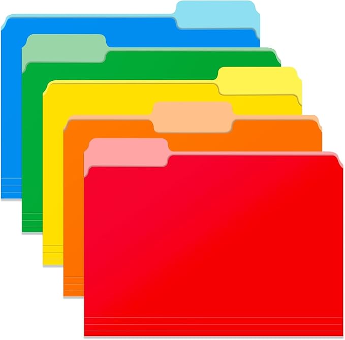 120-Pack Two Tone Color File Folders 8.5 x 11 Inch，1/3 Cut Tab File Folders Letter Size, Assorted Colors, Blue Red Green Yellow Orange Manila File Folders, School Business Office Folders for Document