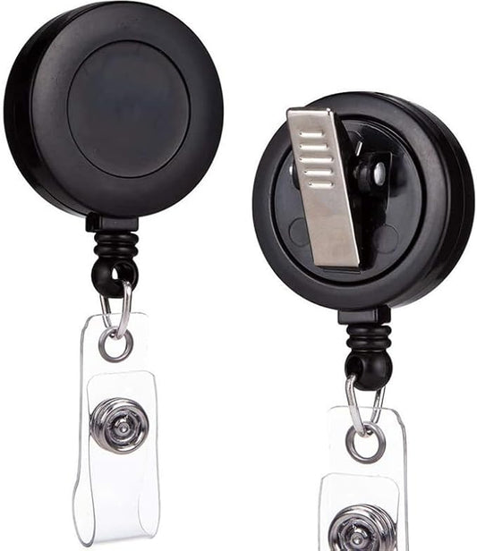 3 Pack Badge Holder Reel Clips, with 22'' Retractable Cord (Black)