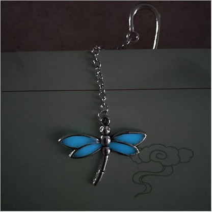 2 Pack Vintage Feather Metal Bookmark, Unique Glow in The Dark Bookmark Gift for Men Women (Dragonfly 2 Pack)
