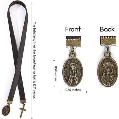 Bookmarks, Handmade Retro Cross Bible Bookmark with Long Leather Straps, Oval Tag Christian Saint Book Mark, Ideal Christian Gift (Style 7)