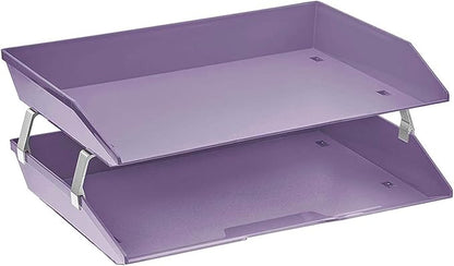 Acrimet 2 Tier Side Load Letter Tray Facility, Desktop File Organizer, A4 Letter Size Paper Organizer, Minimalist Storage Solution Paper Tray for Office, Home, Classroom (Plastic, Solid Purple Color)