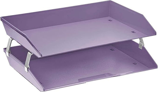 Acrimet 2 Tier Side Load Letter Tray Facility, Desktop File Organizer, A4 Letter Size Paper Organizer, Minimalist Storage Solution Paper Tray for Office, Home, Classroom (Plastic, Solid Purple Color)