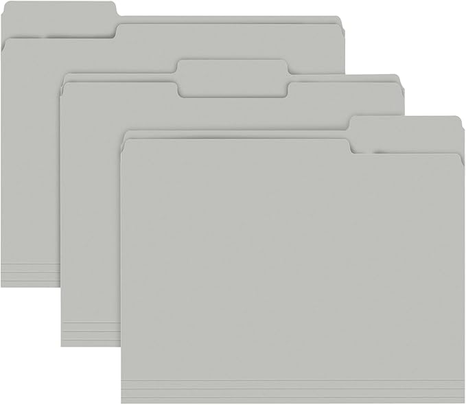 File Folder, RAZCC 150 Pack 1/3 Cut Tab File Folders Letter Size, Grey, Folders with Tab, Great for Organizing and Easy File Storage