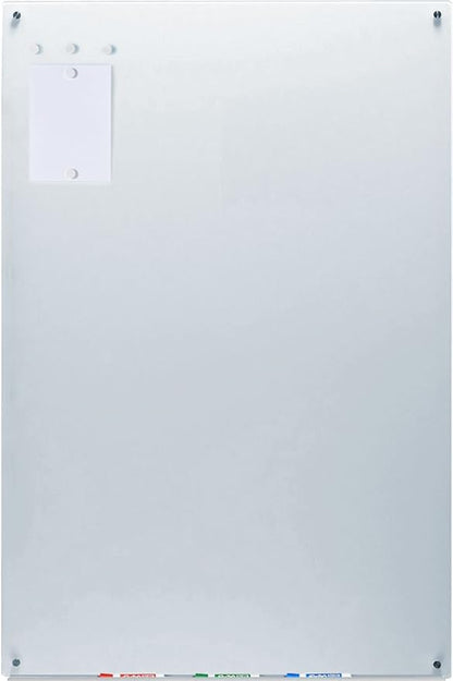 Audio-Visual Direct Magnetic White Glass Dry-Erase Board Set - 5' x 3.4' - Includes Magnets, Hardware & Marker Tray