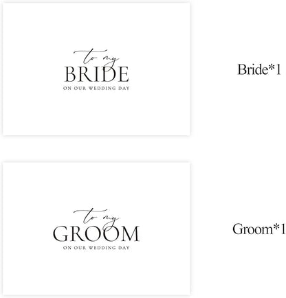 Set of 2 Wedding Cards for Bride and Groom with Matching Envelopes, To My Bride on our Wedding Day Card, To My Groom on our Wedding Day Card.（Groom/Bride A）