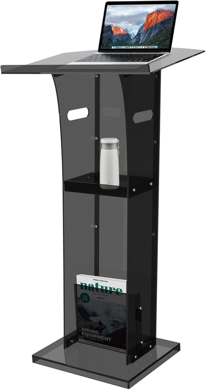 Acrylic Podium Stand with Storage Shelf,Black Lecterns & Podiums,Pulpits for Churches,Conference,Speeches,Weddings,Classroom,Concert,47" H Professional Presentation Podiums