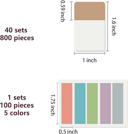 ELII 900 PCS 1 Inch Book Tabs Sticky Index Tabs,Writable and Repositionable File Tabs Flags Colored Page Markers Labels for Reading Notes, Books and Classify Files, 41 Sets