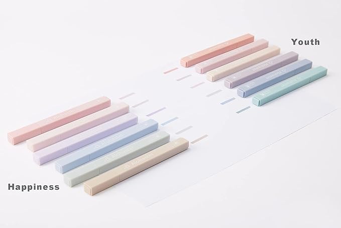 HPSIZEE Aesthetic Cute Highlighters Mild Assorted Colors With Soft Chisel Tip, No Bleed Dry Fast Easy to Hold, for Journal Bible Planner Notes School Office Supplies, 6 Pack - Happiness