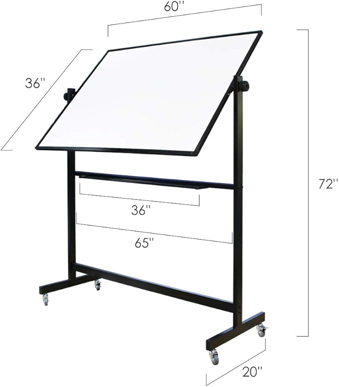 XIWODE 36x60 Large Magnetic Dry Erase Whiteboard with Stand - Double-Sided Freestanding Rolling Board, Flippable Design for Writing & Display, Black Frame for Office, Classroom, Home, Presentations