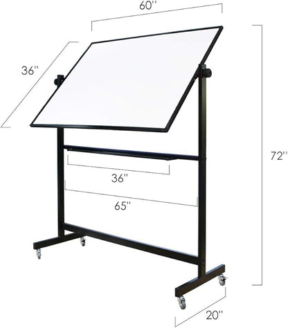 XIWODE 36x60 Large Magnetic Dry Erase Whiteboard with Stand - Double-Sided Freestanding Rolling Board, Flippable Design for Writing & Display, Black Frame for Office, Classroom, Home, Presentations