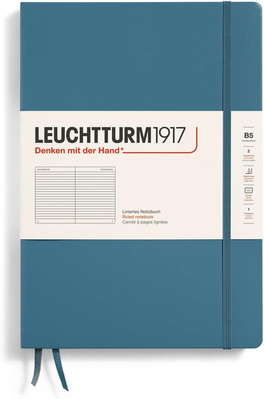 LEUCHTTURM1917 - Notebook Hardcover Composition B5-219 Numbered Pages for Writing and Journaling (Stone Blue, Ruled)