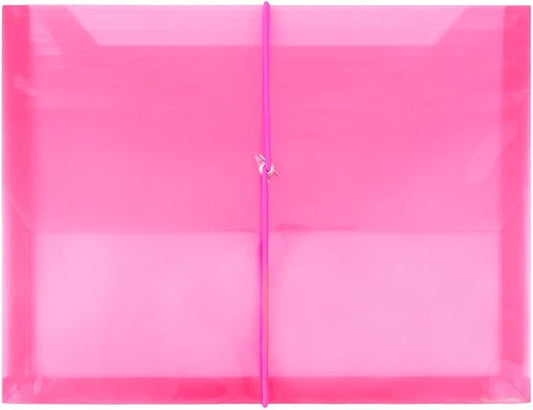 JAM PAPER Plastic Expansion Envelopes with Elastic Band Closure - Letter Booklet - 9 3/4 x 13 with 2.5 Inch Expansion - Pink - 12/Pack