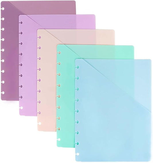 Discbound Dividers with Pockets Discbound Notebook 7x9.25'' Divider 9 Disc Bound Classic Size Planner Inserts Pocket 5pcs Plastic Index Dividers for Binder Folder Office