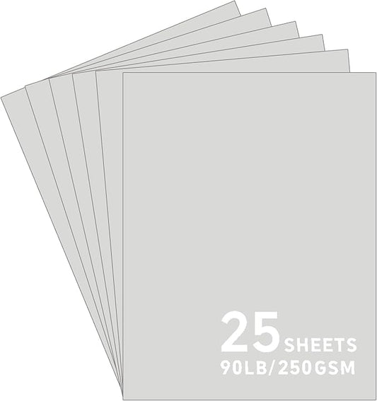 25Sheets Grey Cardstock Paper, 8.5 x 11 Card stock for Cricut, Thick Construction Paper for Card Making, Scrapbooking, Craft 90 lb / 250 gsm (Grey)