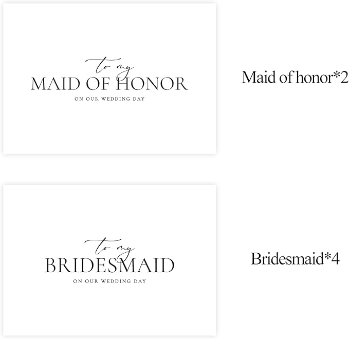 6 Pieces Bridesmaid Proposal Cards with Envelopes, 4 Pieces To My Bridesmaid On Our Wedding Day Cards and 2 Pieces To My Maid Of Honor On Our Wedding Day Cards.（Bridesmaid - 6cards A）