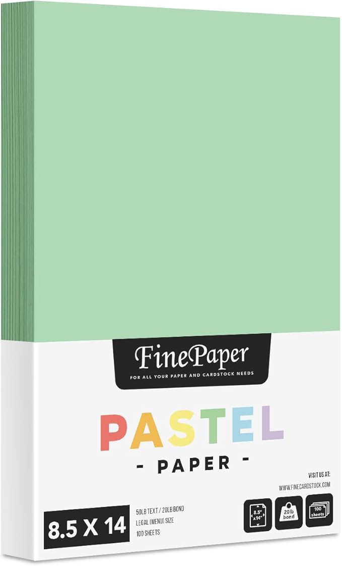 Green Pastel Colored Menu Paper - 8.5" x 14" (Legal Size) - for Documents, Announcements, Menus Arts and Crafts | Bulk Pack of 100 Sheets