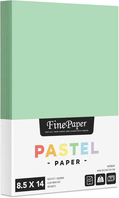 Green Pastel Colored Menu Paper - 8.5" x 14" (Legal Size) - for Documents, Announcements, Menus Arts and Crafts | Bulk Pack of 100 Sheets