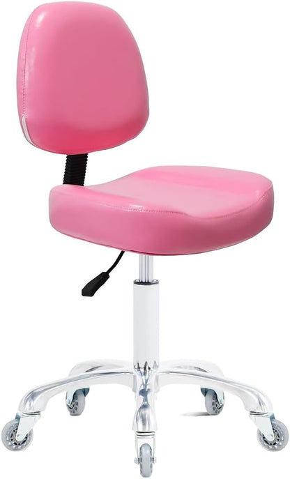 Vanity Rolling Chair Esthetician Shop Stool with Wheels,Ergonomic Lash Armless Office Chair, Desk Chair for Makeup Bedroom Classroom (Pink)