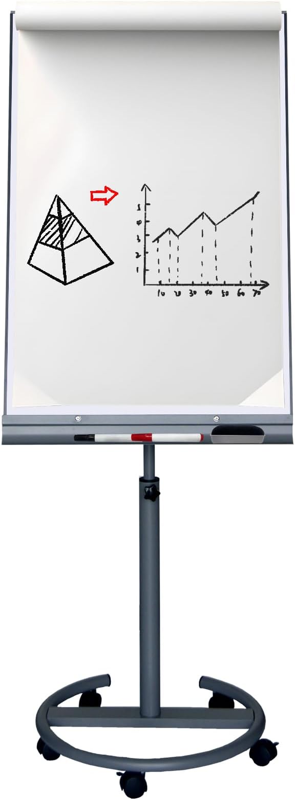 BEST BOARD Magnetic Mobile Whiteboard - 40 x 26 inches, Portable Dry Erase on Rolling Stand with 25 sheets School Paper & Height Adjustable, Grey Easel Flipchart Stand