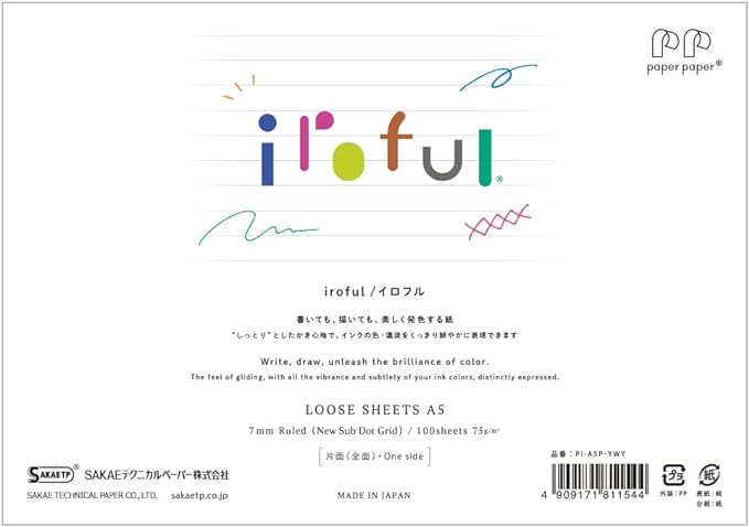 iroful 75 gsm Loose Sheet, 8.27" x 5.85", 100 Sheets/Pack, 7mm Ruled, Landscape, White, 1 pack (PI-A5P-YWY)