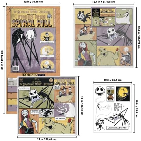 Disney Nightmare Before Christmas Calendar 2025 - Deluxe 2025 Jack Skellington Collector's Edition Wall Calendar Bundle with Decals & Over 100 Calendar Reminder Stickers (NBC Gifts, Office Supplies)