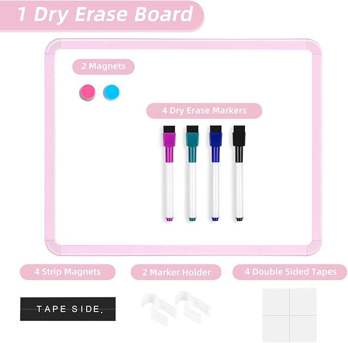 VUSIGN Small White Board Dry Erase, 14'' x 11'' Magnetic Dry Erase Board, Mini Whiteboard with Markers for Kids, Students, Fridge, Wall, Locker, Pink