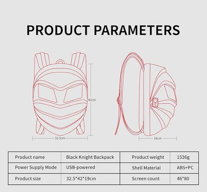 LED Waterproof Motorcycle Riding Knight Backpack With Diy Fully Programmable Full Color Screen, Hard Shell LED Light Display Bag With Digital Eyes