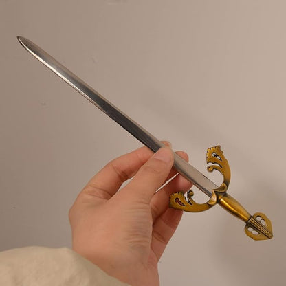 Metal Stainless Steel Sword Letter Opener with Stand,Medieval Vintage Gold Handle,Mini Sword,Lightweight Hand Envelope Slitter,Special Gift