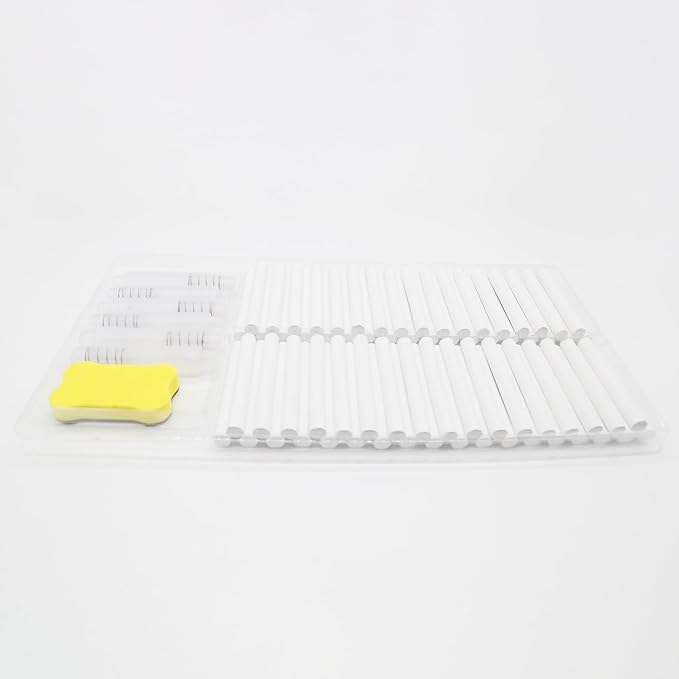 70PCS White Dustless Chalk with 6 Holders & Eraser – Non-Toxic Bulk Chalk Set for Blackboards, Perfect for School, Office, and Home Use.