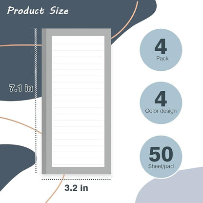 4 Pack Magnetic Notepads for Refrigerator, Full Magnet Back Design Magnetic Memo Pads, 50 Sheets per Note Pads To-Do List, Shopping List (Simple Style)