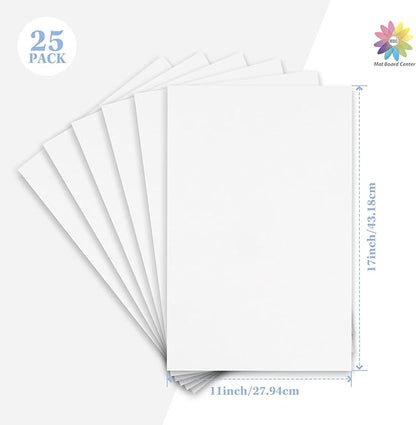 Mat Board Center, 25 pack 11x17 Corrugated Cardboard sheet, 1/8 inch thick, Flat Cardboard Inserts for Mailing, Packaging & Shipping, Cardboard Backing, Craft Card Board (White on one side)