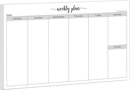 321Done Weekly Planning Notepad Landscape - 50 Sheets (8.5" x 5.5") - Horizontal Weekly Days of Week Paper Note Pad, Planner Organizing - Made in USA - Simple Script