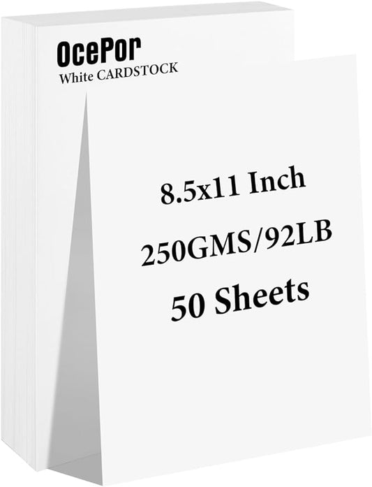 50 Sheets White Cardstock 8.5” x 11”, 92lb/250gsm Card Stock, Thick Card Stock Paper, Heavy Cardstock Paper for Printer, Resume, Scrapbooks, Art, Crafts, Business Cards
