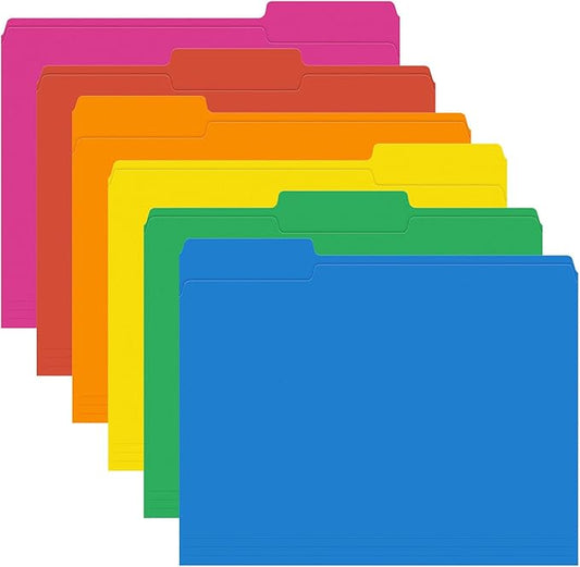 File Folders,IntoJoy 120 Pack Colored File Folder Letter Size, 1/3 Cut Tab Filing Folders for Office School Business File Document Organization,6 Colors