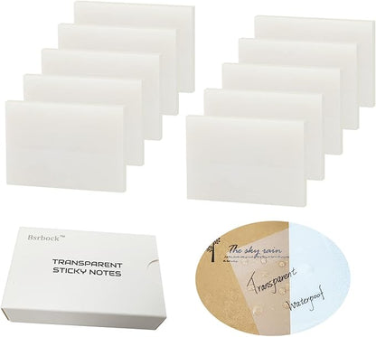 Transparent Sticky Notes 500 Sheets, 1.5 x 2 in Clear Sticky Notes, See Through Invisible Translucent Sticky Notes Waterproof Self-Stick Note Pads for School, Office (10 Packs)