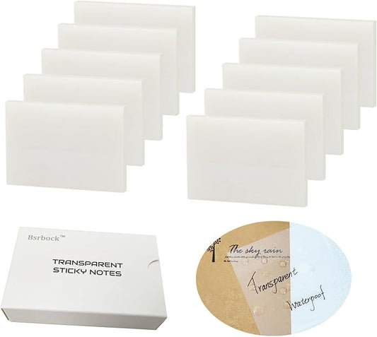 Transparent Sticky Notes 500 Sheets, 1.5 x 2 in Clear Sticky Notes, See Through Invisible Translucent Sticky Notes Waterproof Self-Stick Note Pads for School, Office (10 Packs)