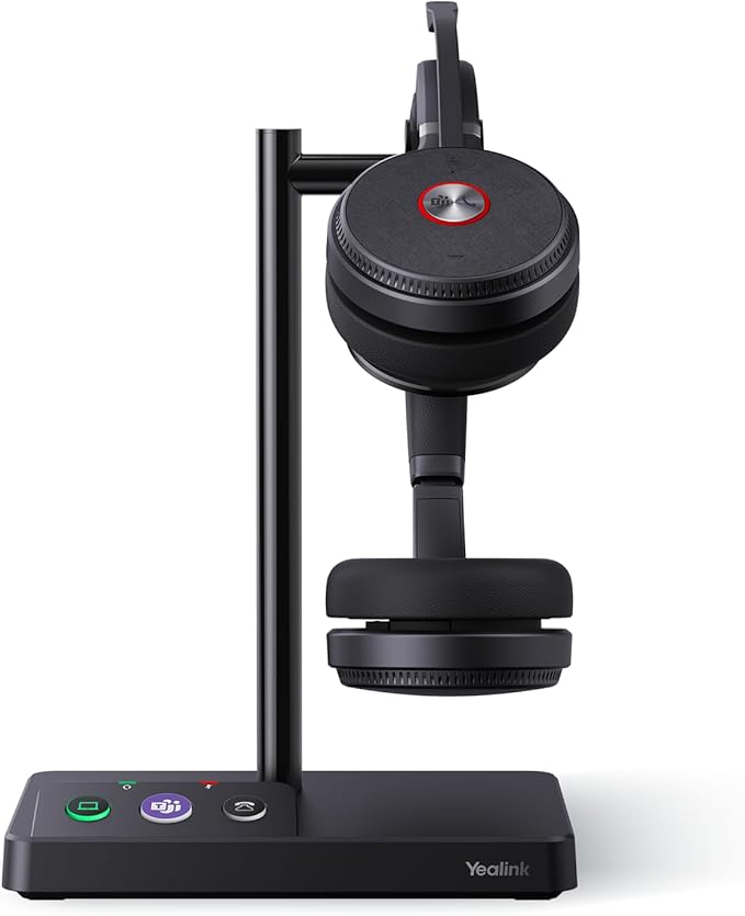 Yealink WH62 DECT Wireless Headset with DECT Base,525 Feet Range Teams/UC Zoom Certified Work Dual Ear Headset for Desk Phone and PC,Telephone Headset with Noise Cancelling Mic,Ringer,14 H Talk Time