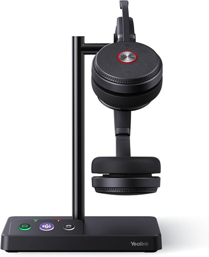 Yealink WH62 DECT Wireless Headset with DECT Base,525 Feet Range Teams/UC Zoom Certified Work Dual Ear Headset for Desk Phone and PC,Telephone Headset with Noise Cancelling Mic,Ringer,14 H Talk Time