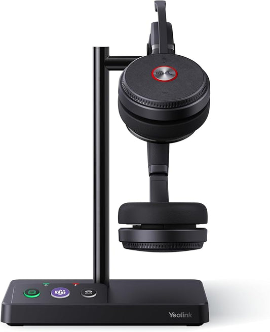 Yealink WH62 DECT Wireless Headset with DECT Base,525 Feet Range Teams/UC Zoom Certified Work Dual Ear Headset for Desk Phone and PC,Telephone Headset with Noise Cancelling Mic,Ringer,14 H Talk Time