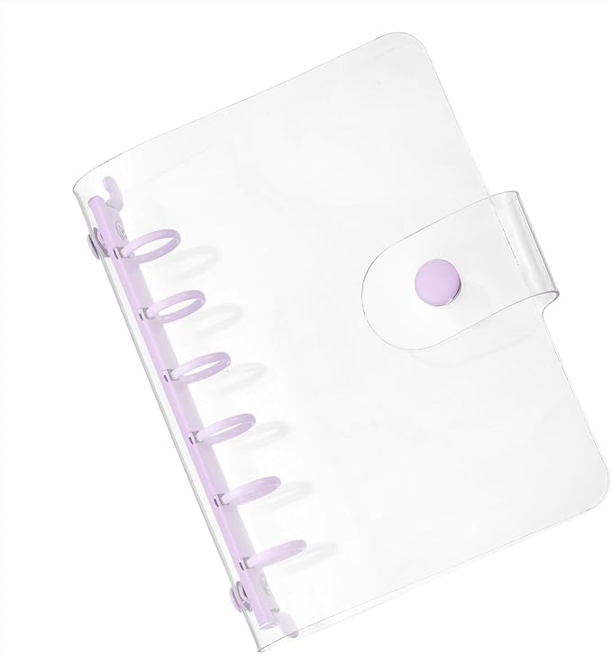PATIKIL A7 Clear Binder Cover, Soft PVC Loose Leaf Binder Protector Refillable Notebook Shell with Snap Button Closure and 6 Rings for DIY Meeting Notebook Folder, Purple