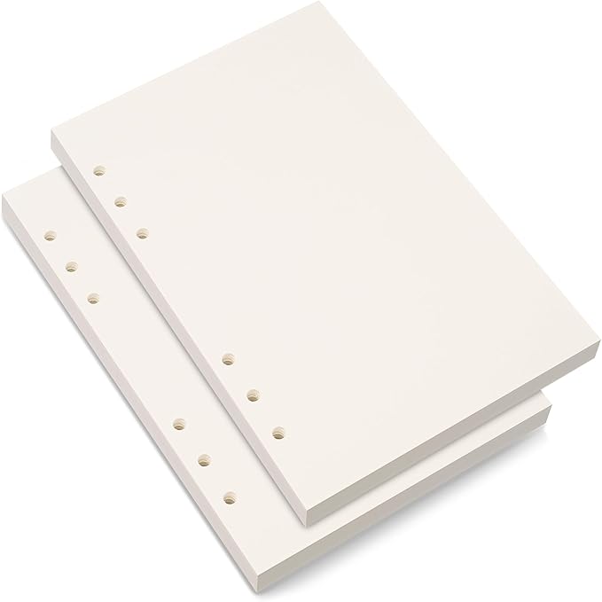 A5 Blank Paper,A5 Refill Paper,A5 Filler Paper,6 Hole Punched,Blank Paper Refills for A5 Filofax Planner Binder Journals Notes, 80 Sheets/160 Pages,5.6x8.3 Inch,Beige (2)