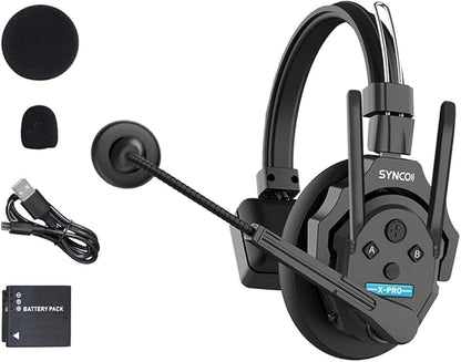 SYNCO XTalk XPro Wireless Intercom Headset with Antenna Enhanced Signal Reception 2.4GHz Full Duplex Random Master Device Design for Team Communication Headset (Xpro1 One User)