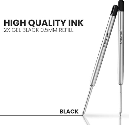 BASTION® Premium Pen Refill, Deeply Pigmented Ink for All Bastion Bolt Action Luxury Pens, Standard Ink Refill with 0.55mm Fine Tip - Black Gel, 2 PCs