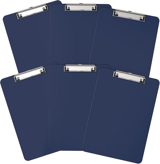 Plastic Clipboards 6 Pack, A4 Blue Clip Board 8.5x11 for Classroom, Students, Kid, Woman, Size 9" x 12.5" with Low Profile Clip, Office & School Supply