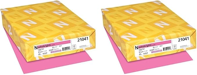 Astrobrights® Colored Card Stock, Bright Color Cover Paper, 8 1/2" x 11", FSC® Certified, 65 Lb, Pulsar Pink™, Pack of 500 Sheets