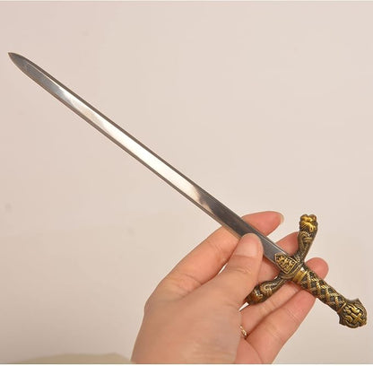11" Metal Excalibur Sword Stainless Steel Letter Opener with Stand,Medieval Vintage Gold Handle,Mini Sword,Lightweight Hand Envelope Slitter,Special Gift